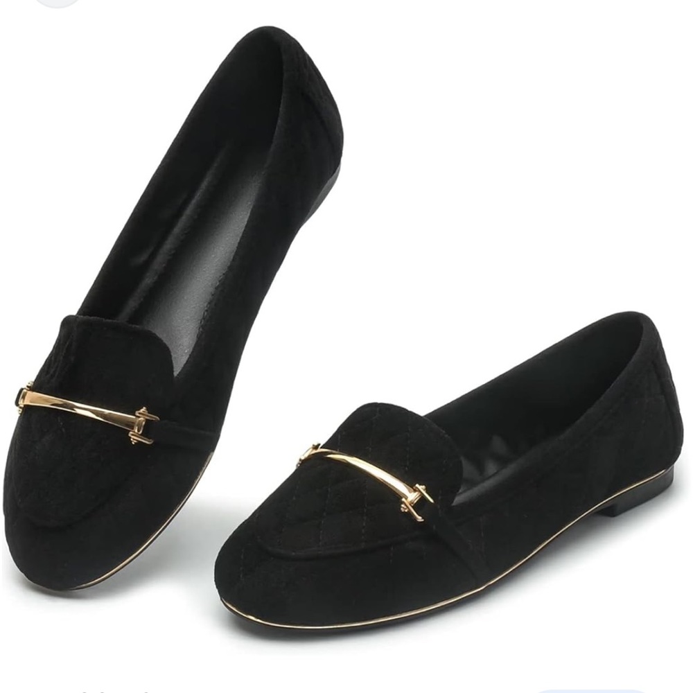 MUSSHOE Loafers for Women Buckle Comfortable Slip on Women Loafers，Black Suede